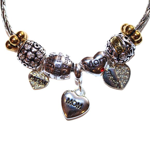 DaVinci Charm Bracelet 8.5" 9 Beads - Mother Mom Hearts Love Beads & Dangles NWT - Picture 2 of 5